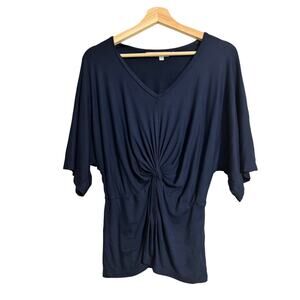 Trina Turk Gathered Front Navy Blue Blouse Small